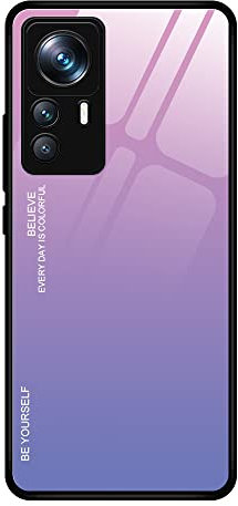 DEDUX Hülle für Xiaomi Mi 12T Pro 5G Handyhülle, Hülle Farbverlauf Glas und TPU Schutzhülle Case Cover für Xiaomi Mi 12T Pro 5G (Violett)