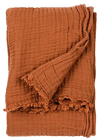 Yard Lark Cotton Muslin Throw (Pecan, 130 x 180 cm) | Soft cotton muslin throw with a breathable crinkle texture