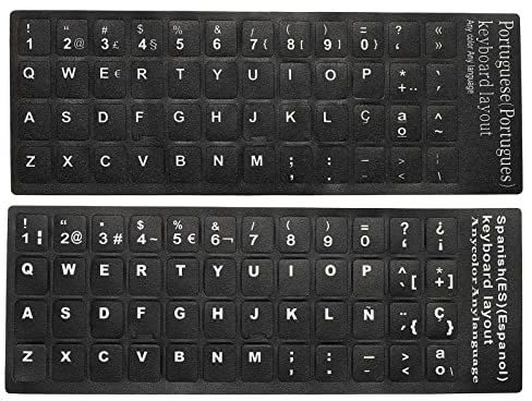 PATIKIL Portugués y Español Teclado Pegatinas, 2 Paquete Universal Teclado Reemplazo Cubierta Esmerilada para Portátil Computadora, Negro Fondo Blanco Letras