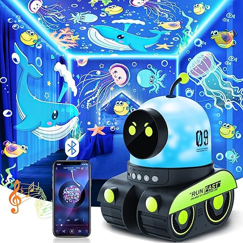 PIKOY Proyector de cielo estrellado para niños, 12 películas luz nocturna niños cielo estrellado proyector bebé, HiFi Bluetooth+1200 mAh recargable LED luz nocturna bebé