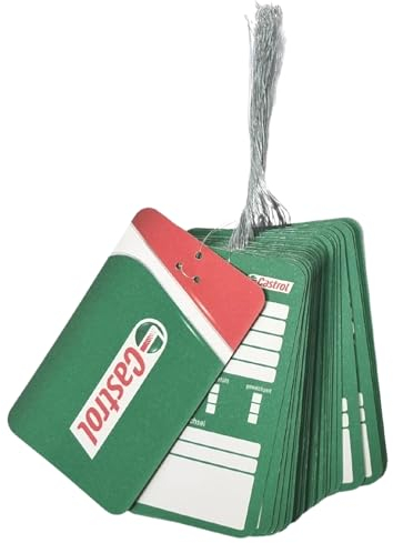 AutoPremiumTeile Premium Ölwechselanhänger mit Draht Ölanhänger Öl Service Anhänger Öl Schilder Ölwechselzettel Ölwechselkarten Ölzettel Inspektionsanhänger KFZ Service Anhänger (Castrol, 50 Stück)