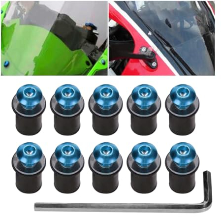 CGEAMDY - Lote de 10 tornillos para parabrisas de motocicleta, universal de 5 mm, kit de pernos, accesorios para coches, kit multifuncional de pernos de carenado para moto (azul)