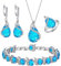 EVER FAITH 4 Stück Tropfen Cubic Zirconia Schmuck Set Glamour Anhänger Halskette Ohrringe Tennis Armband und Offener Ring für Damen Hochzeit Party Himmelblau Silber-Ton