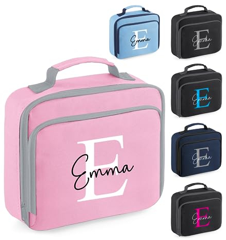 Personalised Name & Initial Kids Lunch Bag | Choice of colours perfect for Boys or Girls | Custom Nursery/School Lunch Box | Insulated