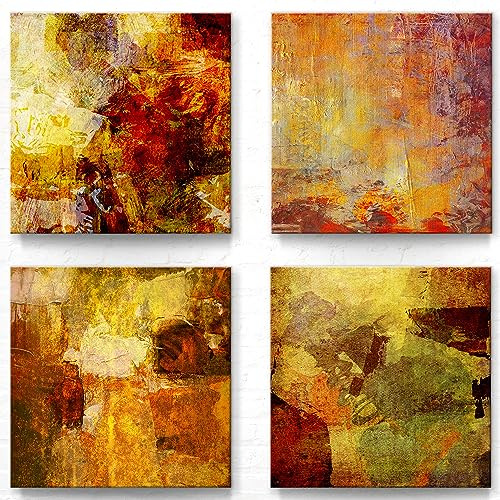 Abstrakte Deko Bilder für Wohnung und Büro als Leinwandbilder im 4er Set B - 40x40cm je Wandbild. Das Bilder-Set mit Bildern von modernen Motiven wird aufhängefertig an Sie versandt