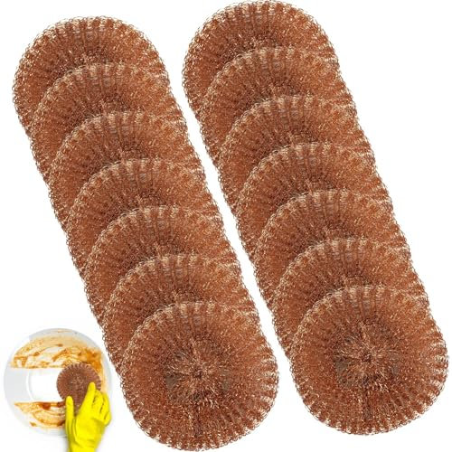 Baderke 30 Pcs Copper Coated Scouring Pad for Dishes Pots Pans and Ovens Easy Scouring for Tough Kitchen Cleaning