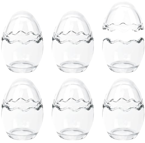 Toptime Tea Light Candle Holders, Egg Shaped Glass Candle Holder Set of 6, Transparent Tealight Holders for Table Centrepiece, Glass Candle Jars for Easter, Christmas, Valentine's Day, Birthday