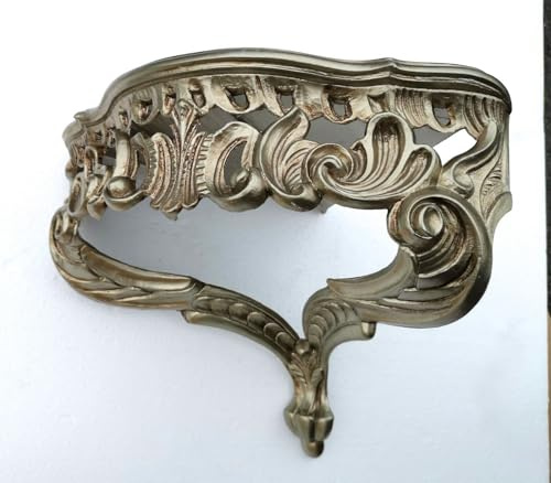 Generisch Eckregal Hängeregal, Barockstil Eckregal Ornamente Wandregal Antikstill Vintage Landhausstil Regal für Schlafzimmer Wohnzimmer (Antiksilber)