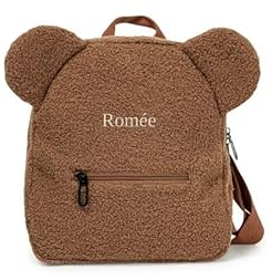 Smartphoto Kinderrucksack - Personalisierter Rucksack mit eigenem Text - bestickte Mumoute - Geschenkidee Geburtstag, Kommunion - 27x28x13 cm - Braun