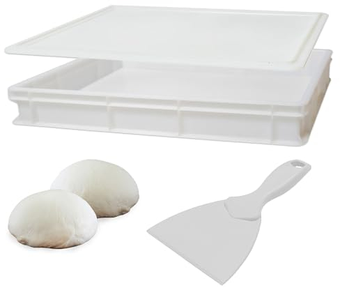 Sicignano | Cassetta Service per Impasti 60x40x10h cm con Coperchio e Spatola, con Fondo e Pareti Chiuse Capacità 19 litri - Impilabile Bianco Polietilene Alimentare Lavabile in Lavastoviglie