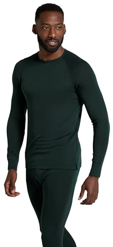 Mountain Warehouse Merino Mens Long Sleeve Thermal Baselayer Top - Lightweight Jumper, Antibacterial & Quick Drying Sweatshirt - for Travel & Outdoors Dark Green S