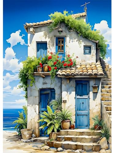RICUVED Pintura de diamantes 5D casas pintura de diamantes cuadros primavera paisaje diamante arte adulto completo bricolaje pintura de diamantes juego de bordado punto de cruz 30 x 40