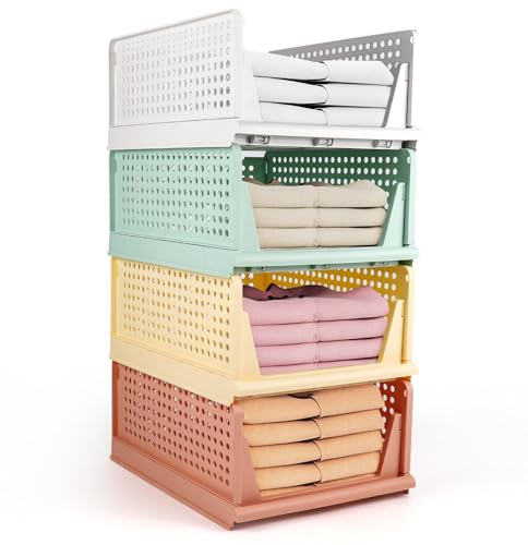 Diealles Shine Organizador Armario, 4 PCS Cajones Almacenaje Apilables, Organizador Armario Ropa Plástico, Organizador Plegable Cajas Para Armario, Dormitorio, Cocina, Baño(Color)