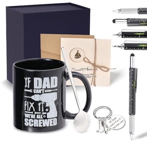 Richaa Cadeau Fete Des Peres Idee Cadeau Homme Original Utile Coffret Cadeau Homme Boite Cadeau Papa Cadeau Anniversaire Homme Portefeuille Homme Porte Clef Tasse a Cafe Stylo Bille Cuillere a Cafe