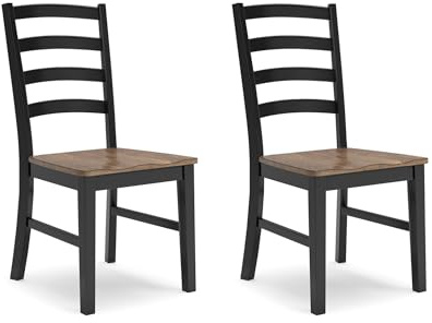 Signature Design by Ashley Wildenauer Dining Chairs Set of 2, Modern Ladderback Dining Chairs with Solid Wood Frame, Two-Tone Finish, Contoured Seat, Black/Brown