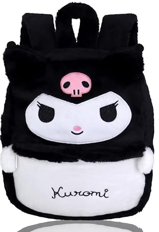 Roffatide Fuzzy Kuromi Rucksack Plüsch Cartoon niedlichen Rucksack für Frauen Kawaii Lightweight Stickerei flauschige Tasche täglich Rucksack Schwarz