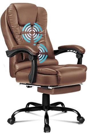 ALFORDSON Sedia da ufficio per computer, sedia da gioco girevole per scrivania da lavoro, schienale alto ergonomico, supporto lombare, Ecopelle, Marrone