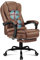 ALFORDSON Chair Bürostuhl, Computer-Schreibtischstuhl, Gaming-Drehstuhl für Computer-Arbeitstisch, ergonomisches Hochlehnerkissen, Lordosenstütze mit Rollen, Leder, Braun