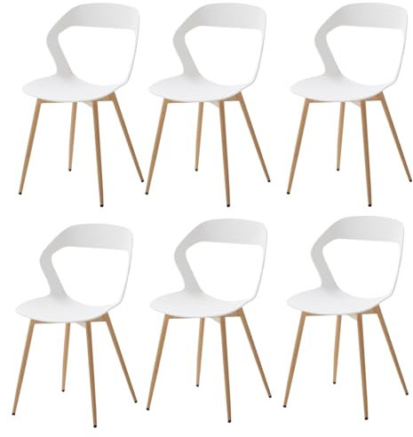 Uderkiny Lot de 6 Chaise de Jardin Exterieur,Chaise Polypropylene Lot de 6,Siège en polypropylène/Pieds en Fer métallique, adapté pour Jardin/Serre/terrasse/Balcon(Blanc, 6)