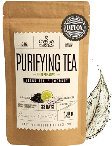 THÉ DETOX Earl Grey CAMINO DE CABRAS® | Tisane Draineur & Diurétique Naturel | Boisson Energisante | Thé Noir Assam & Ceylan, Bergamote & Noix de Coco | Thé en Vrac 100g