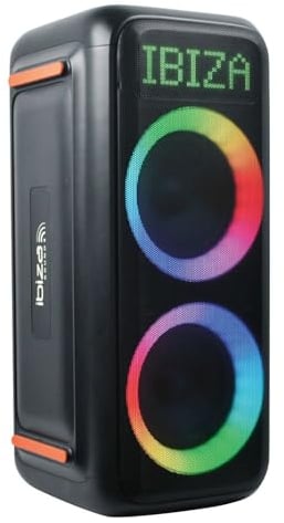 ibiza- GRAFFIK600 - Altoparlante con baffle attivo 2x8/20cm ad alta potenza con batteria ricaricabile - Doppi effetti luminosi - Bluetooth, USB, Micro-SD, AUX, Chitarra e microfono - Nero