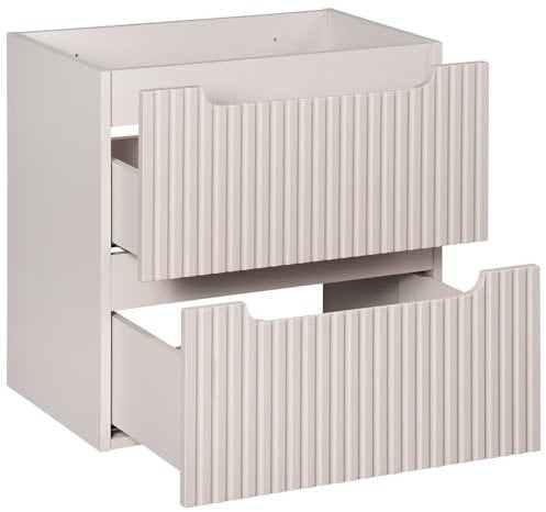 Lomadox Badmöbel Waschtischunterschrank 60 cm Kaschmir beige gerillte Front Waschbeckenschrank Badschrank 2 Schubkasten Auszüge B/H/T ca. 60/57/39 cm