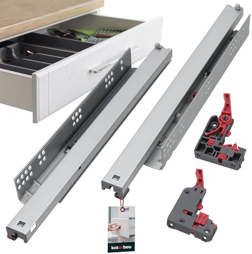 KOTARBAU® 3D Schubladenschienen Bodenmontage Vollauszug Softclose 450 mm Stahl Schubladenauszug Teleskopschienen Unten Montiert (1 Paar / 2 Stück)