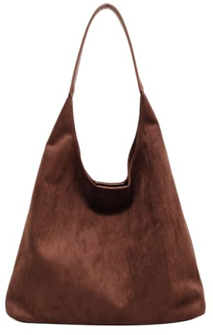 AZURAOKEY Wildleder-Tragetasche für Damen, groß, Retro, Leder, Wildleder, Handtasche, Geldbörse, Freizeit, Arbeit, Damen, Tragegriff oben, Kaffee