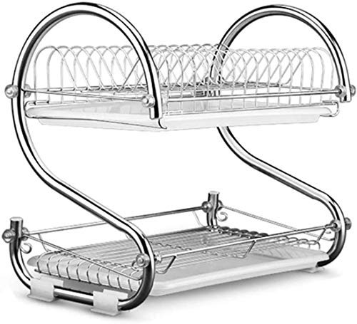 Escurridor de platos, rejilla para platos, Escurridor de platos, escurridor de platos, bandeja de goteo de acero inoxidable de doble capa for el hogar, escurridor de vajilla, utensilios de cocina, dor