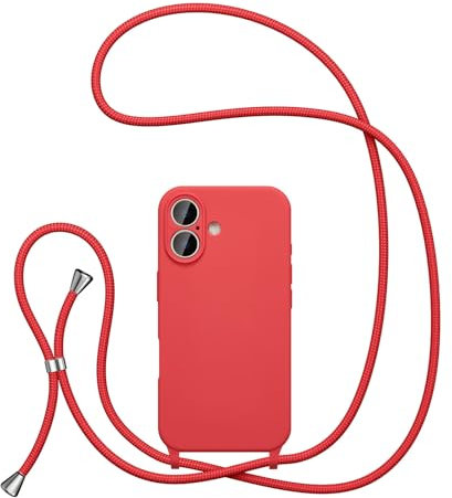 UEEBAI Lanyard Case for iPhone 16 6.1, Crossbody Liquid Phone Cover Necklace Cord Strap Soft Shockproof Protective Case - Red