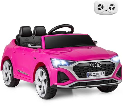 GYMAX Kids Ride on Car, 12V Battery Powered Licensed Audi Car with Remote Control, Music, Headlight and Soft Start, Children Electric Vehicle for 3+ Years Old Boys Girls (Pink)