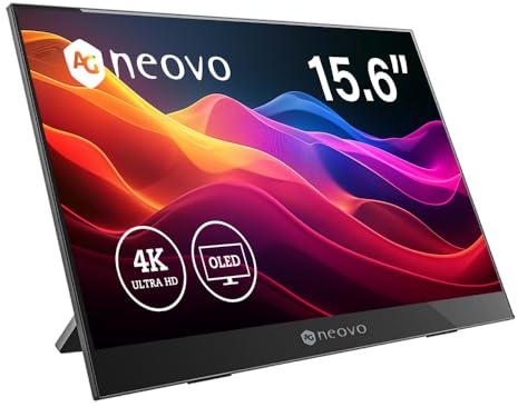 AG Neovo N1651 Monitor portatile OLED da 15,6 pollici, 3840 × 2160P, Dual USB C, Mini HDMI, colori a 10 bit, 100% DCI-P3, 100% sRGB, 400 nit, 1 ms, HDR True Black 400 Ready, confezione da 1
