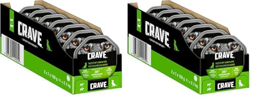 Crave Adult Hundenassfutter Pastete mit Lamm & Rind, 14 Schalen, 7x150g (4er Pack) – Premium Hundefutter nass mit hohem Proteingehalt ohne Zusatz von Getreide