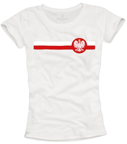 MAKAYA Polen T-Shirt Damen Polnische Flagge mit Adler Wappen Nationalflagge