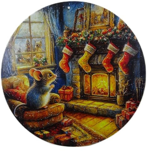 Wandbild oder Fensterbild Weihnachten Maus Kamin 20 cm Ø Bild Deko MU J113