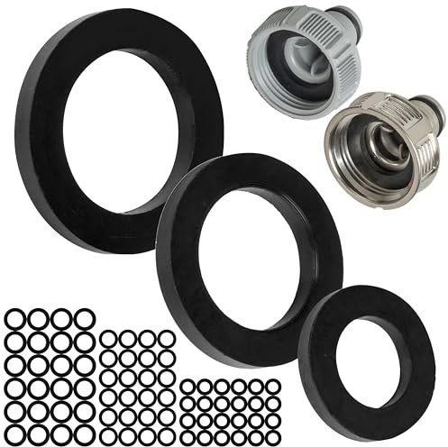 Ersatz Flachdichtungen Set, 75 Stück, für G 1/2 - 3/4 - 1 Garten Stecksysteme, kompatibel mit Gardena 21, 26,5, 33,3 mm Hahnverbinder, Ø 19 x 11, 24 x 16, 30 x 20 mm, aus Gummi, Reparatur Dichtung