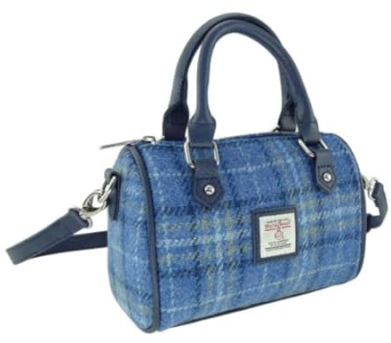 Kilts Wi Hae Harris Tweed Kilbride Mini Bowling Bag in Light Blue Tartan Check