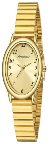 findtime Damenuhr Gold Uhr Damen Gold Armbanduhr Damen Gold wasserdichte im Täglichen Gebrauch mit Verstellbarem Armband, Länge von 150 bis 215 mm
