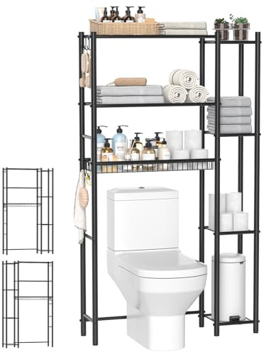Hodonas Aufbewahrungsregal für das WC, Badezimmer-Organizer mit 7 Ebenen, verstellbares Metallregal über der Toilette für Handtuch, Dekoration und Badutensilien, freistehend, platzsparend, Schwarz
