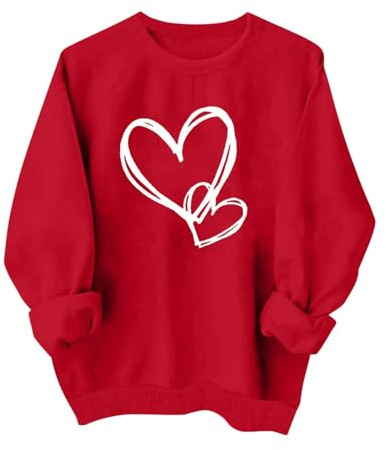 Sweatshirts for Women UK Clearance,Valentine's Day Love Print Pullover Tops Red Long Sleeved Round Neck Heart Pattern Shirt Casual Oversized Sports Sweatshirts Classic Valentine's Day Gifts XS-3XL