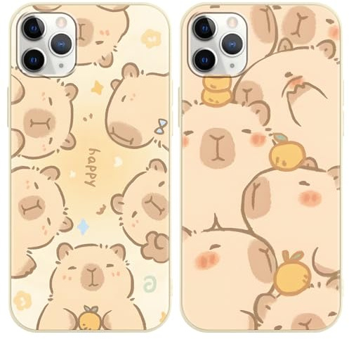 Yimctoie 2 Stück Handyhülle für iPhone 11 Pro Max 6.5, Weiche Stoßfest TPU Silikon Anime Capybara Schutzhülle mit Karikatur Niedlich Delphin Muster Design Case, Happy