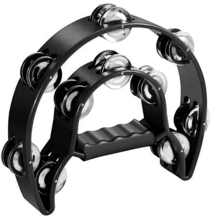 Voarge Tamburin Halbmond Doppelmond Musik Metall Jingles HandTambourine (schwarz)