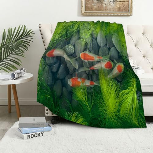 MAAPCHP Kuscheldecke Flauschig Decke Fleecedecke Karpfen Koi Fisch Teich Unkraut Stein Wohndecke Warm Winter Weich,Decke Couch Blanket,Wohn- & Kuscheldecken 76 x 100 cm,Sofa überwurfdecke