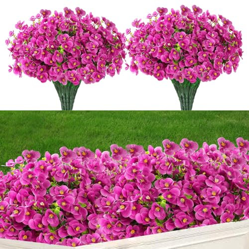 YUGYUM 10 Bündel Künstliche Blumen im Freien, Kunstblumen wie Echt UV Beständige Wetterfest Künstliche Balkonpflanzen für Gräber Balkon Balkonkasten Veranda Hängende Garten (Rote)