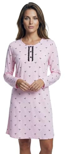 Zeitlos Nachthemd Damen Langarm Marry mit Schleife und Mini-Spitze Knopfleiste M-2XL Schlafshirt