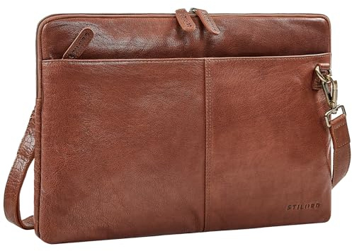 STILORD Graham Bolso Ordenador Portátil Piel 15.6 Pulgadas Delgada Funda Portatil Protectora Maletín de Cuero Fino Bolsa Bandolera con Correa Ajustable Asa Mujer Hombre Color:negro