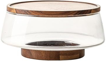 Zambuph Ensemble de saladiers en verre avec couvercles en bois d'acacia pour fromage plats cuisinés, saladier avec couvercle verre pour servir des apéritifs et des collations, grande taille, UN
