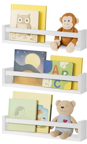 JF HOME BLISS Nursery Book Shelves, 16.5 Inch Floating Book Shelves for Wall Set of 3, Baby Nursery Decor, Solid Wood Wall Mounted Shelves for Children's Room, Bedroom,Bathroom,Kitchen,and More