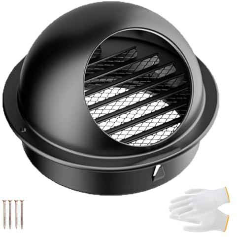 Schwarz Weiß Lüftungsgitter Küche, Edelstahl Ablufthaube Rund Wetterschutzgitter Abluft Abdeckung Außen Vent Kugelform Haube Abdeckung Dunstabzugshaube Robust Wand Lufthaube 120mm(Schwarz,70mm/2.8in)