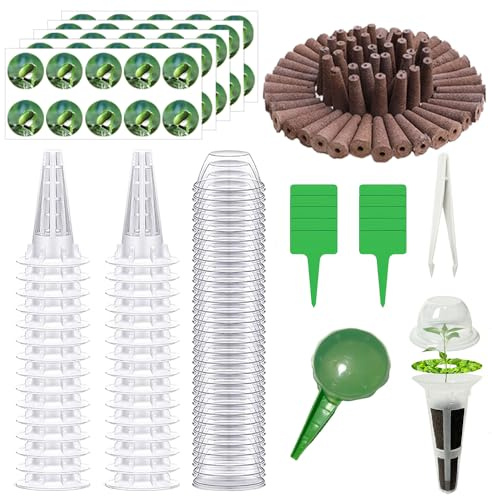Gobesty 108 Stück Hydroponic System Kit, 24 WachstumsschwäMme, Hydroponisches Anzuchtsystem, Hydroponics Garten Zubehörmit 24 Etiketten, 24 Isolierenden Deckeln, 24 Pflanzenkorb, 1 Pinzette